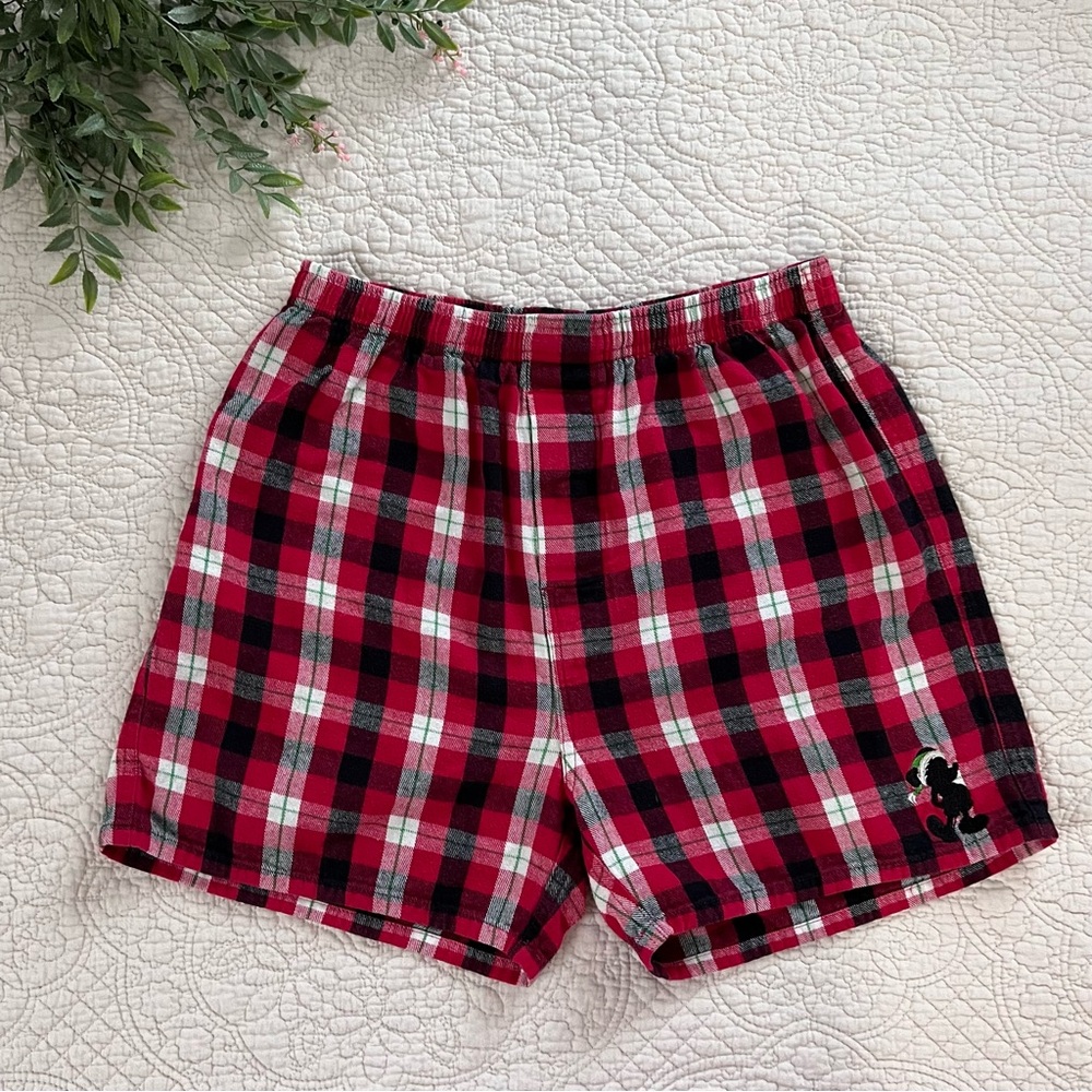 Disney Parks: Authentic Unisex Flannel Pajama Shorts Christmas Red Black & Green